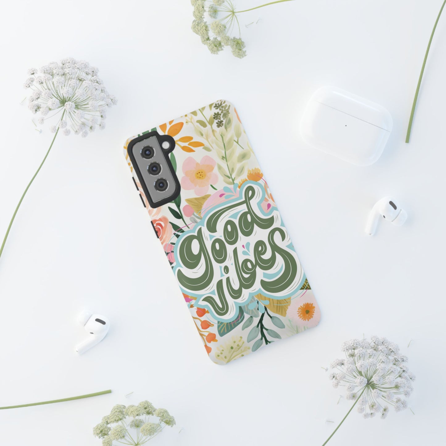 Good Vibes Retro Floral Phone Case 70s Style for iPhone, Google Pixel and Samsung Cute Aesthetic Gift for Her