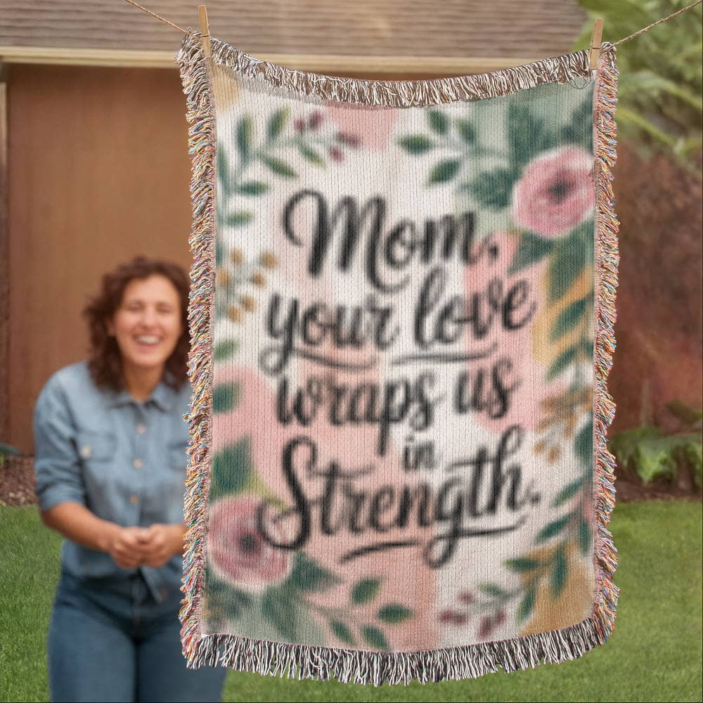 Mother's Day Woven Blanket | Mom Gift | "Your Love Wraps Us in Strength" Throw | Cozy Personalized Mother's Day Gift | Heirloom Blanket for Mom