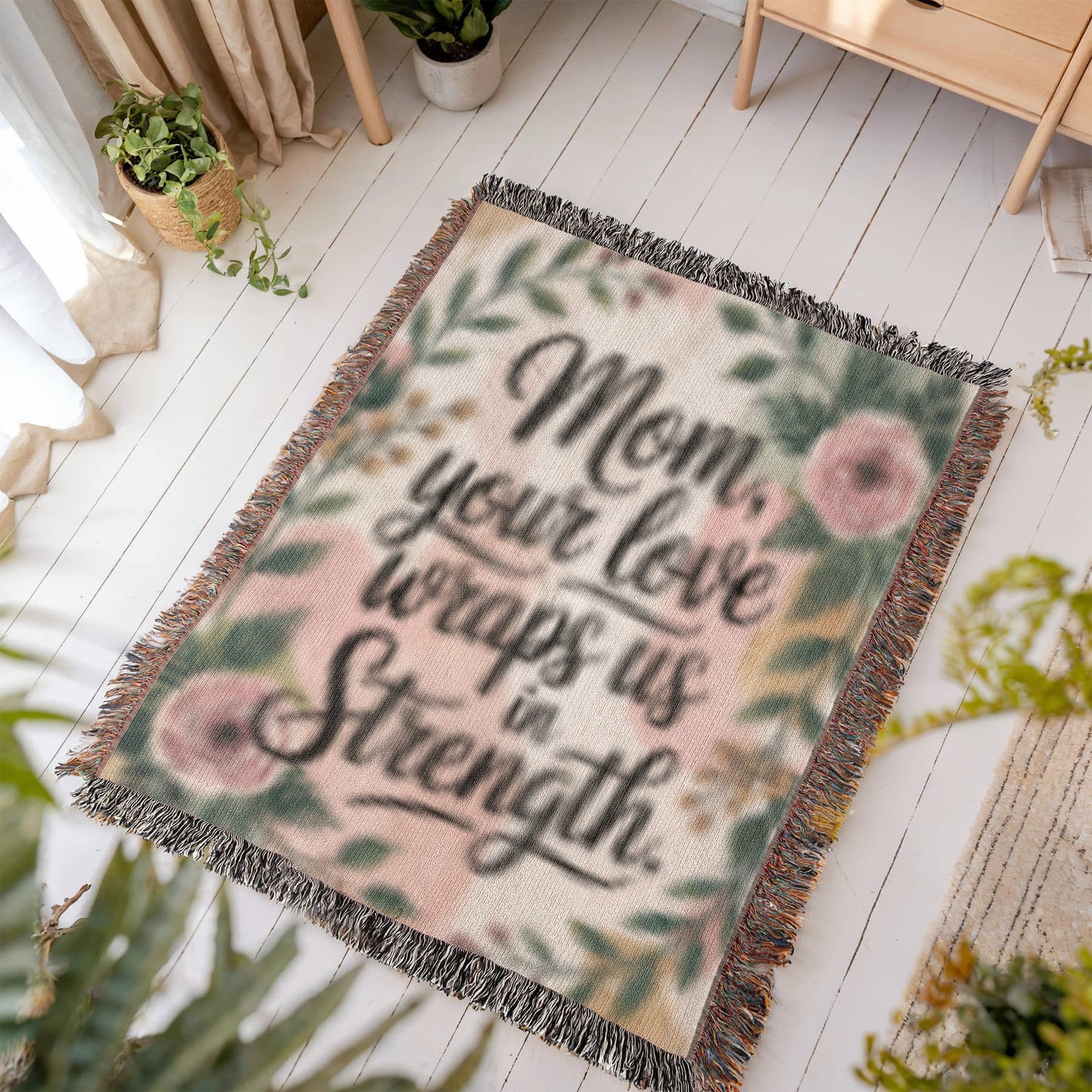 Mother's Day Woven Blanket | Mom Gift | "Your Love Wraps Us in Strength" Throw | Cozy Personalized Mother's Day Gift | Heirloom Blanket for Mom