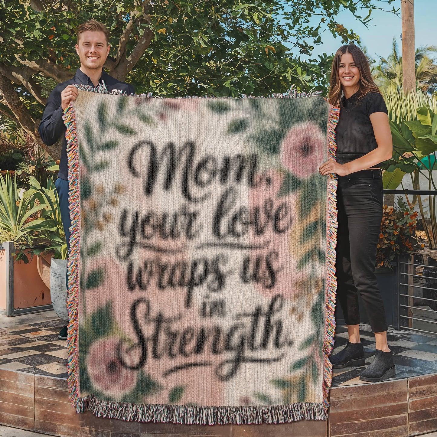 Mother's Day Woven Blanket | Mom Gift | "Your Love Wraps Us in Strength" Throw | Cozy Personalized Mother's Day Gift | Heirloom Blanket for Mom