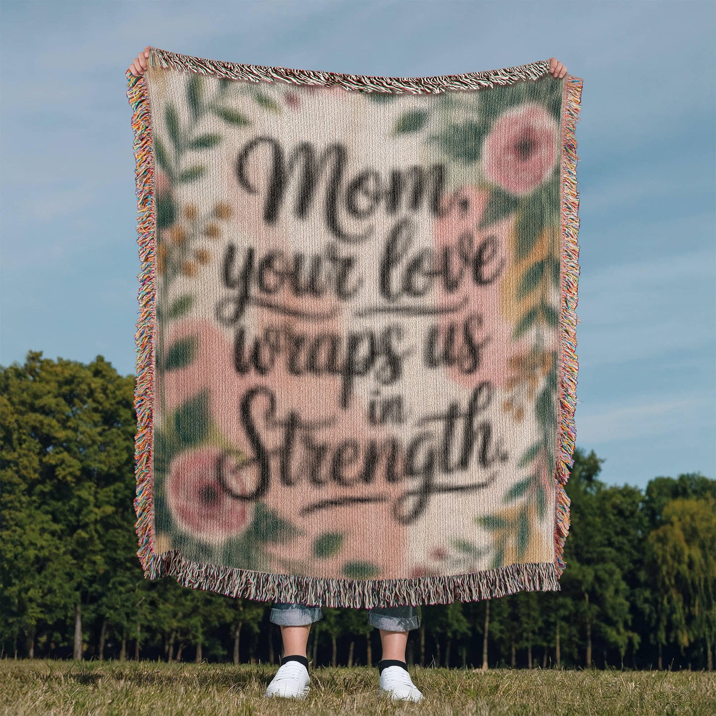 Mother's Day Woven Blanket | Mom Gift | "Your Love Wraps Us in Strength" Throw | Cozy Personalized Mother's Day Gift | Heirloom Blanket for Mom
