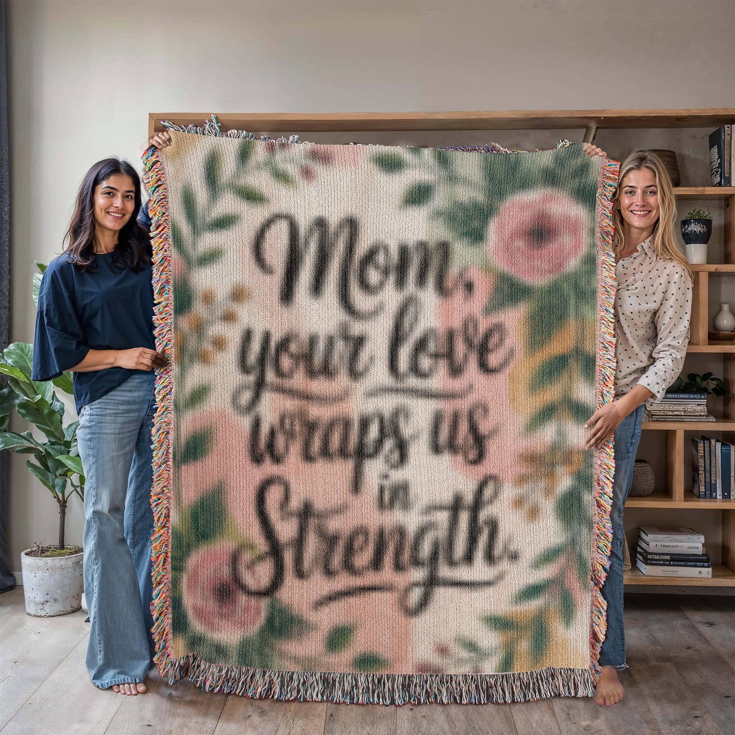 Mother's Day Woven Blanket | Mom Gift | "Your Love Wraps Us in Strength" Throw | Cozy Personalized Mother's Day Gift | Heirloom Blanket for Mom
