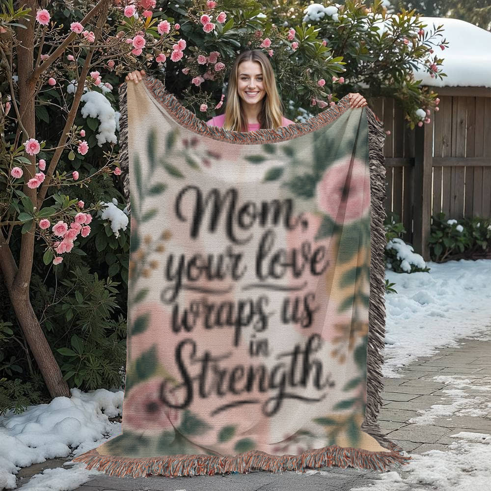 Mother's Day Woven Blanket | Mom Gift | "Your Love Wraps Us in Strength" Throw | Cozy Personalized Mother's Day Gift | Heirloom Blanket for Mom