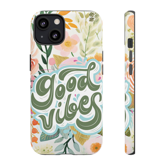 Good Vibes Retro Floral Phone Case 70s Style for iPhone, Google Pixel and Samsung Cute Aesthetic Gift for Her