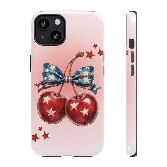 Patriotic Cherries Phone Case | Vintage 4th of July Vibe | Inspirational Gift for Moms
